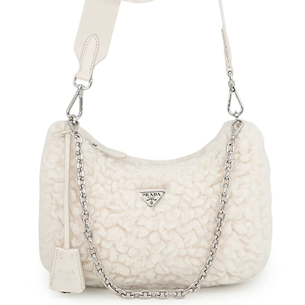 Prada Re Edition Wool Cashmere Shoulder Bag White